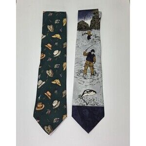 Lot of 2 Novelty Fly Fishing Men's Ties Men's Neckties
